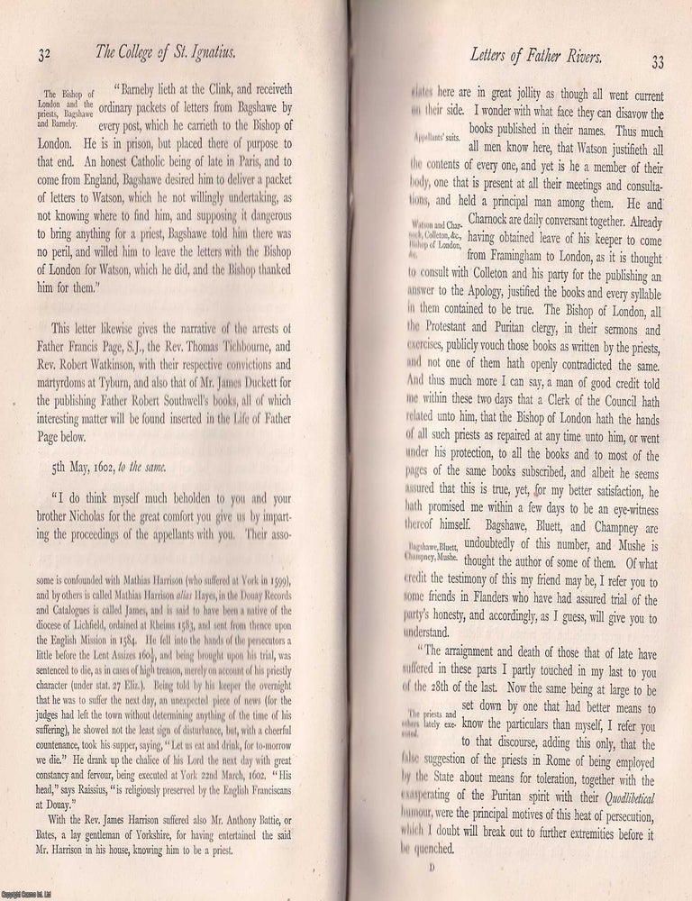 Item #370173 Letters of Father Anthony Rivers, 1601-1611. This is an article from The Records of...