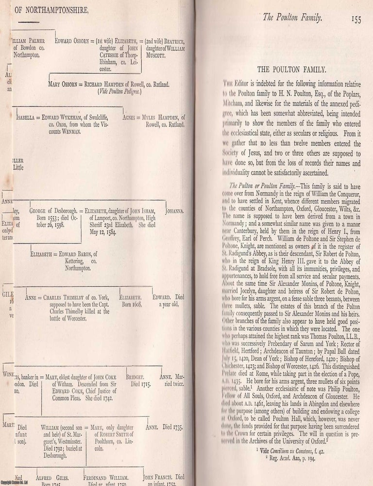 Item #370176 The Pulton or Poulton Family of Desborough, Co. Northampton, with a pedigree chart....