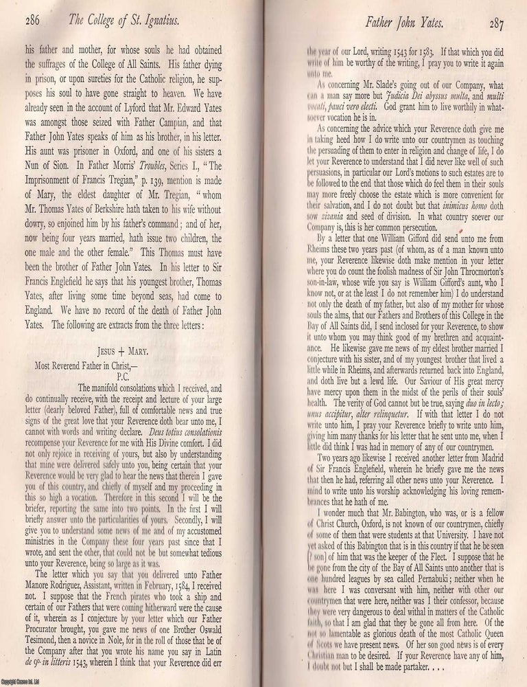 Item #370178 Father John Yates, alias John Vincent. This is an article from The Records of the...