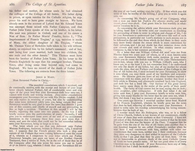 Item #370178 Father John Yates, alias John Vincent. This is an article from The Records of the...