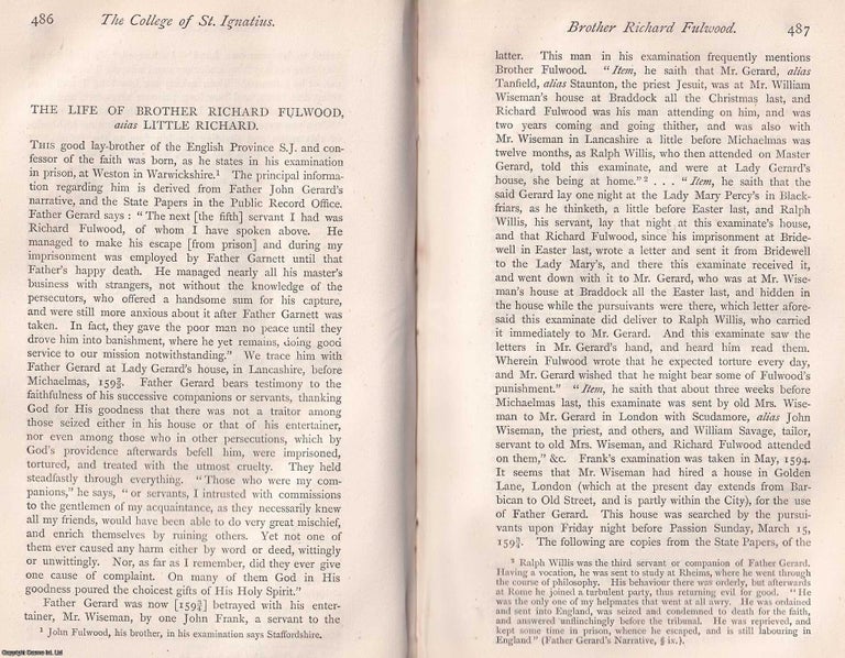 Item #370184 The Life of Brother Richard Fulwood, alias Little Richard. This is an article from...