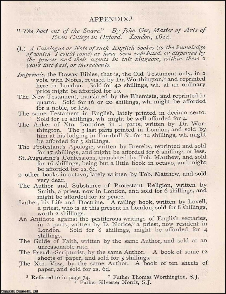 Item #370190 The Foot out of the Snare, by John Gee, London 1624. This is an article from The...