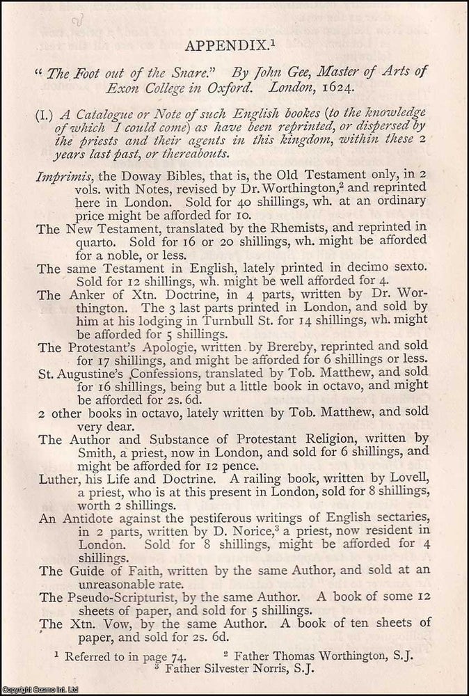 Item #370190 The Foot out of the Snare, by John Gee, London 1624. This is an article from The...