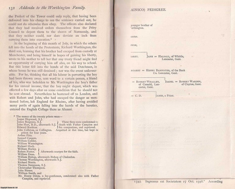 Item #370192 Fathers John Worthington, Laurence Worthington, Thomas Worthington, William...
