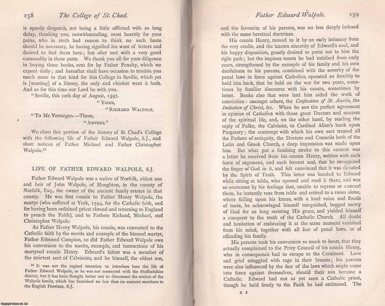 Item #370196 Fathers Richard Walpole, S.J., Edward Walpole, Michael Walpole. With a family...