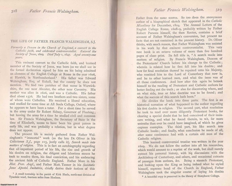 Item #370198 The Life of Father Francis Walsingham, S.J. This is an article from The Records of...