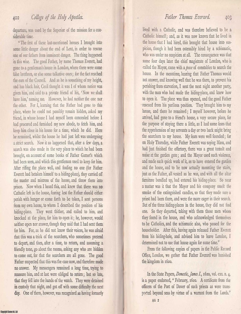 Item #370199 Father Thomas Everard. This is an article from The Records of the English Province...