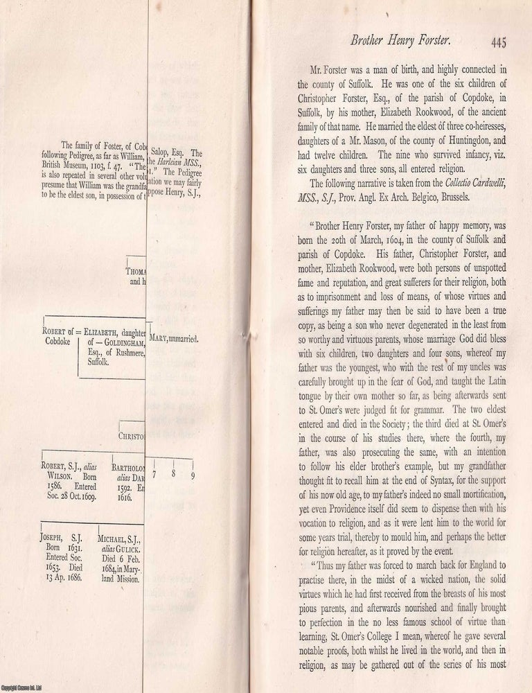 Item #370201 Brother Henry Forster, S.J., with a family pedigree. This is an article from The...