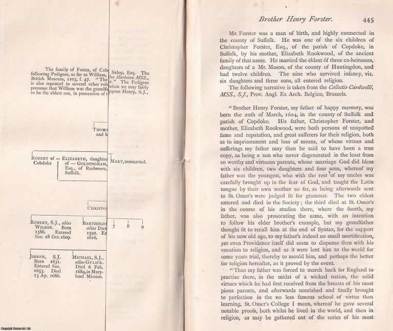 Item #370201 Brother Henry Forster, S.J., with a family pedigree. This is an article from The...