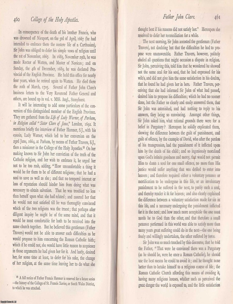 Item #370202 Father John Clare. This is an article from The Records of the English Province of...