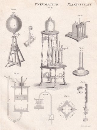 1823 : Pneumatics. The mechanical properties of elastic fluids. 11 engraved plates. A rare original article from the Encyclopaedia Britannica, 1823.