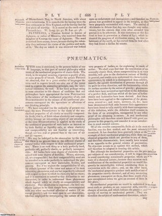 1823 : Pneumatics. The mechanical properties of elastic fluids. 11 engraved plates. A rare original article from the Encyclopaedia Britannica, 1823.