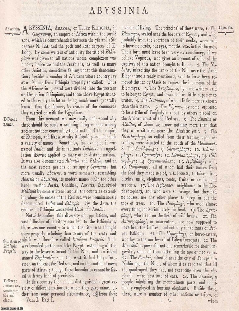 Item #370318 1823 : Abyssinia, Abassia, or Upper Ethiopia. A rare original article from the...