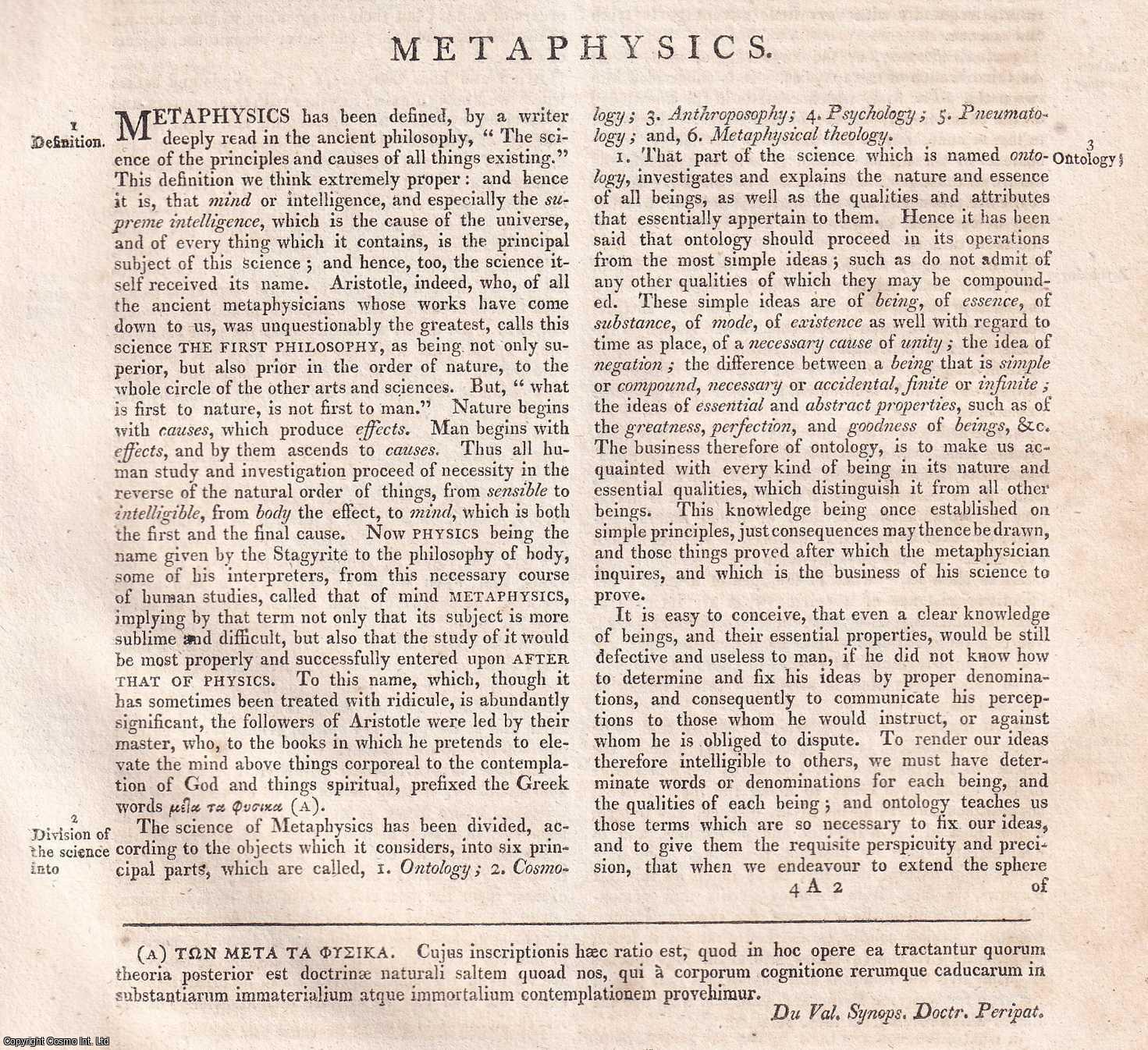 Who Invented Metaphysics 1823 : Metaphysics. The science of the principles and causes of all ...
