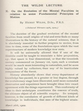 The Evolution of The Mental Faculties in Relation to some Fundamental Principles of Motion. Memoirs of the Literary and Philosophical Society of Manchester, Vol 46, Part IV, 1901-02.