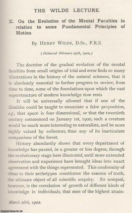 The Evolution of The Mental Faculties in Relation to some Fundamental Principles of Motion. Memoirs of the Literary and Philosophical Society of Manchester, Vol 46, Part IV, 1901-02.