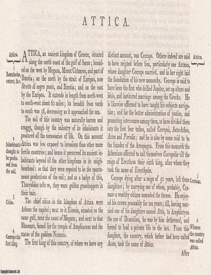 Item #370397 1823 : Attica, an ancient kingdom of Greece. A rare original article from the...
