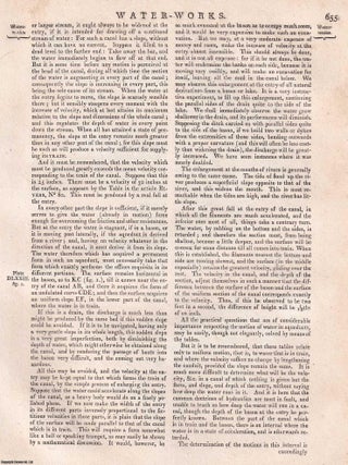 1823 : Waterworks; almost every hydraulic structure, such as canals, conduits, locks, mills, water engines, etc. 2 plates & Accompanying Text. A rare original article from the Encyclopaedia Britannica, 1823.