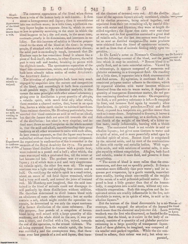 Item #370425 1823 : Blood, a red liquor circulating through the vessels of the human body and...