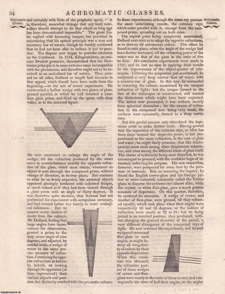 Item #370453 1823 : Achromatic Glasses. A rare original article from the Encyclopaedia...