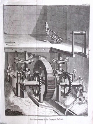 1765 : Large Forges, Cleaning of Ore, Perspective of a Rinsing Vat. Titled in French, Grosses. IRON MAKING - DIDEROT.