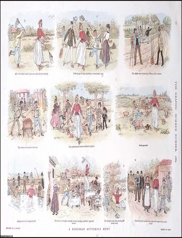 Item #370643 A Suburban Butterly Hunt. A Humorous colour print. By C. Coveney & Drawn by...