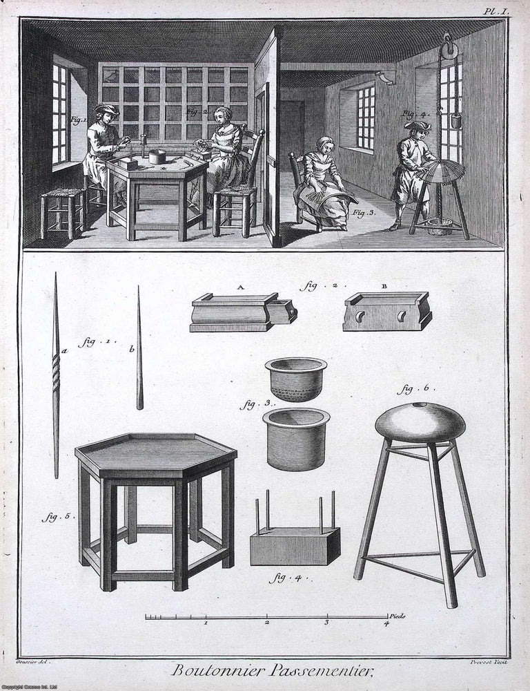 Item #370888 1765 : Boutonnier Passementier. This is an original print from Diderot &...