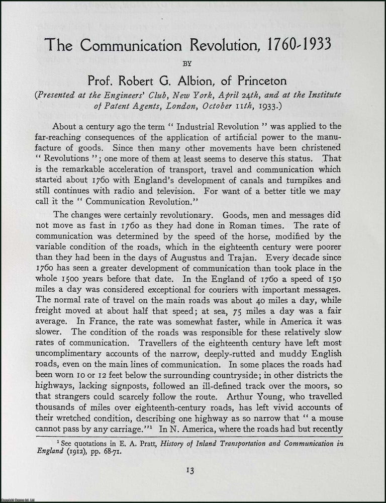 Item #371025 The Communication Revolution, 1760-1933. This is an uncommon original article from...