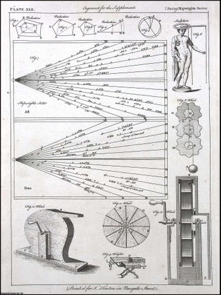 1754: Shipwrights, multiple construction details on a single sheet, 21 x 36 cm. Original print. SHIPWRIGHTS' TOOLS AND STRUCTURAL METHODS.