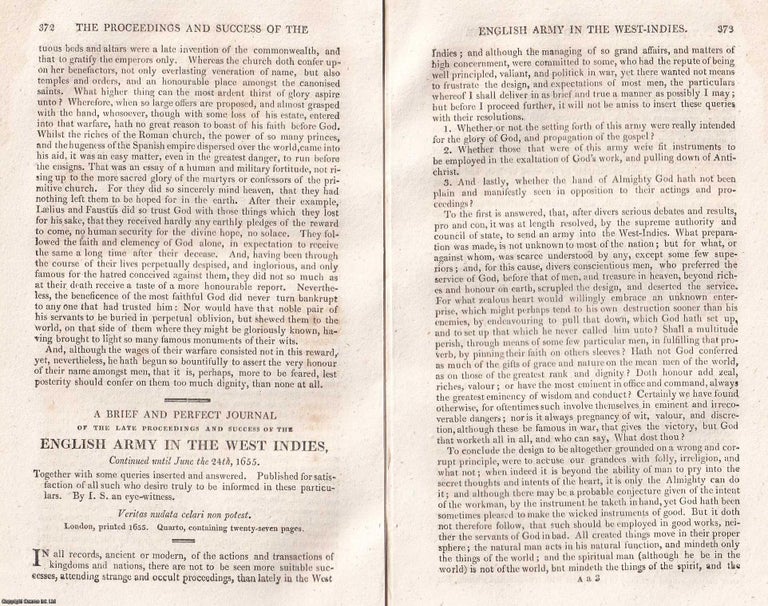 Item #371761 1655 : The English Army in the West Indies. A Brief and Perfect Journal of the Late...