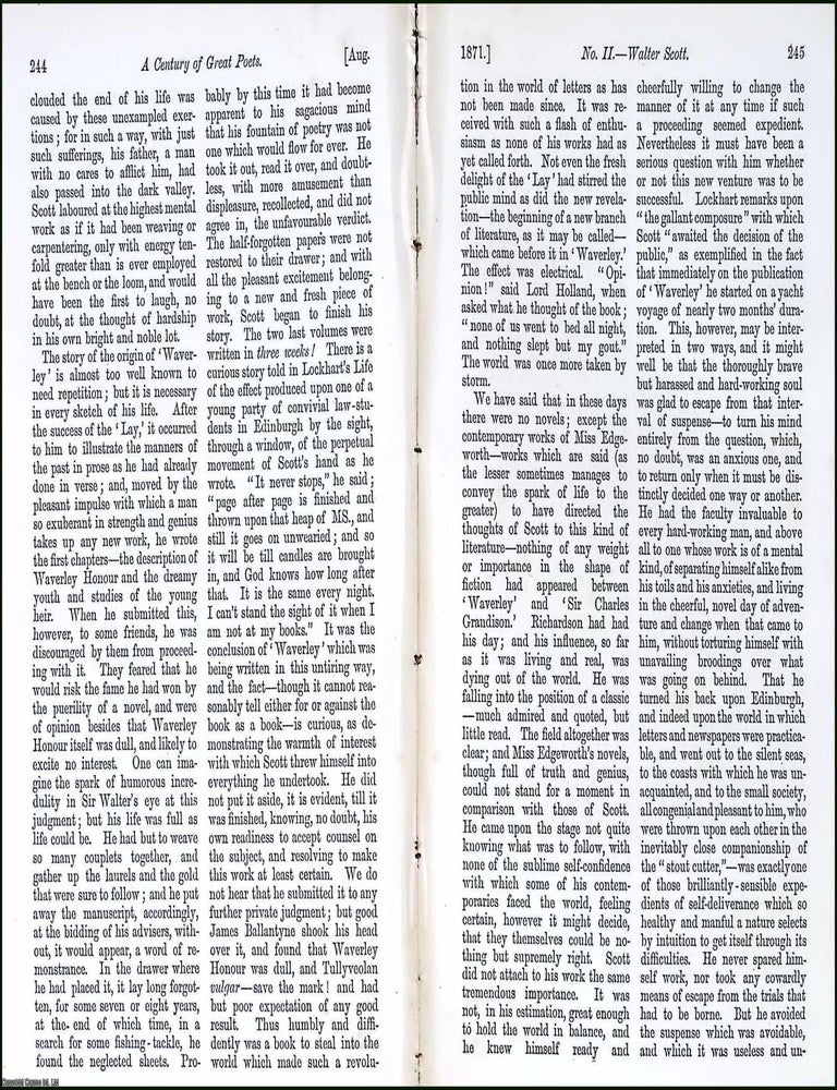 Item #371771 A Century of Great Poets, from 1750 Downwards. No.2. Walter Scott. A rare original...