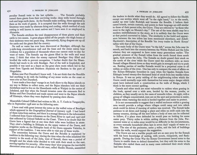 Item #371831 A Problem in Jubaland, Somalia. 4 pages, 1 plate. An article printed in 1940,...