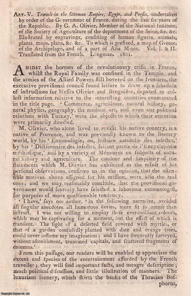 Item #371853 Olivier's Travels in the Ottoman Empire, Egypt, and Persia, undertaken by order...