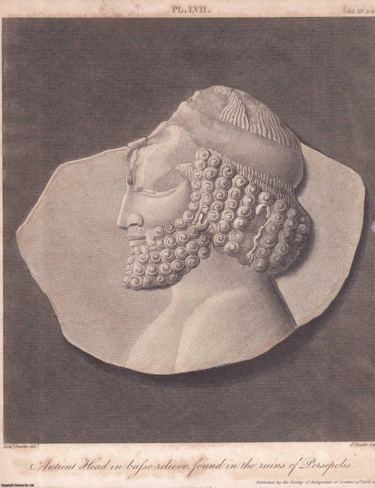 Item #371965 Persepolis, 1800. Antient Head in basso-relievo, found in the ruins of Persepolis....