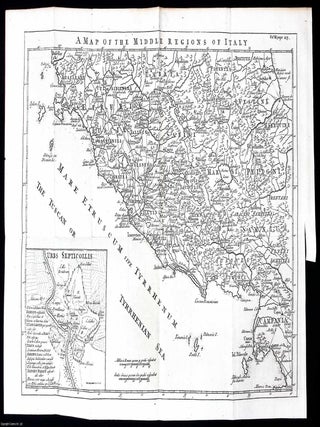 1748. Engraving: A map of the middle regions of Italy, with Urbs Septicollis. Large folding map. MAP OF CENTRAL ITALY WITH.