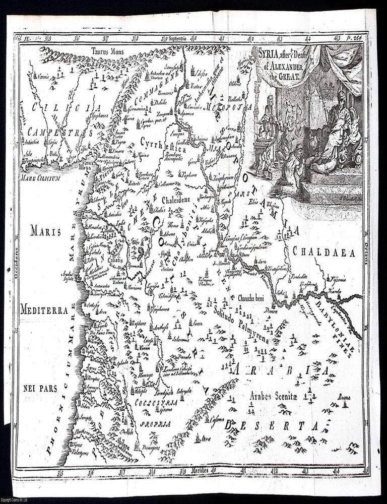 Item #372033 1748. Engraving: A map of Syria as divided after the death of Alexander the Great. Folding map 8 x 12 inches, from The Universal History, from the Earliest Account of Time. MAP OF SYRIA AFTER THE DEATH OF ALEXANDER.