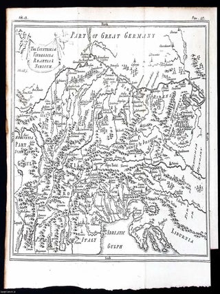 1748. Engraving: Central Europe, a map of the countries of Vindelicia, Rhaetia and Noricum. RHAETIA MAP OF VINDELICIA.