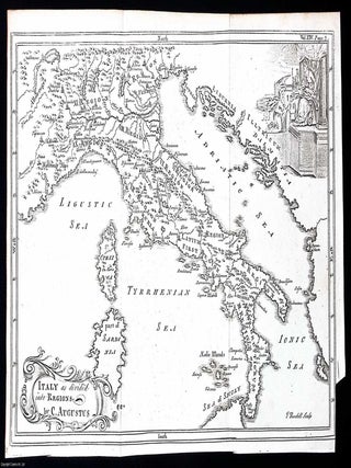 1748. Engraving: A map of Italy as divided into regions by Caesar Augustus. Folding map 8 x 12. MAP OF ITALY UNDER THE.