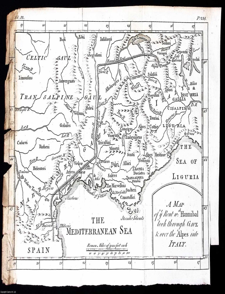 Item #372041 1748. Engraving: A map of Hannibal's march through Gaul and over the Alps into...