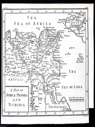 1748. Engraving: A map of Africa Propria and Numidia (Sicily & Carthage). Folding map 8 x 11. MAP OF AFRICA PROPRIA AND.