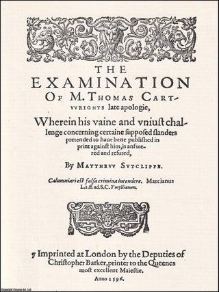 1596 : Examination of Cartwrights Apologie. By Matthew Sutcliffe : The examination of M. Thomas. 1596 RELIGIOUS CONTROVERSY.