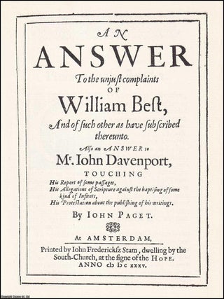 1635 : An Answer to the Unjust Complaints of William Best. Also an Answer to Mr John Davenport. 1653 COMPLAINTS OF WILLIAM BEST.