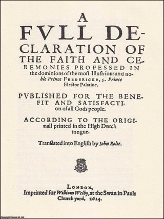1614 : A Declaration of the Faith Professed in the Palatinate. By John Rolte and Thomas Beard. ELECTOR PALATINE OF THE RHINE.