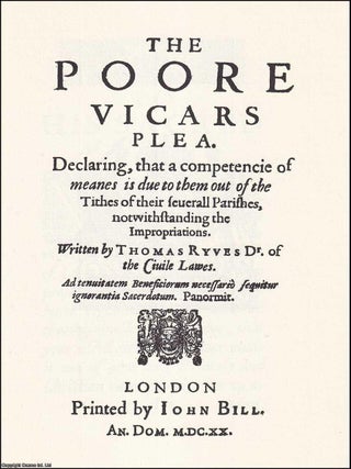 1620 : The Poor Vicars Plea, By Thomas Ryves : The Poore Vicars Plea. Declaring, that a. 1620 IMPOVERISHED CLERICS.