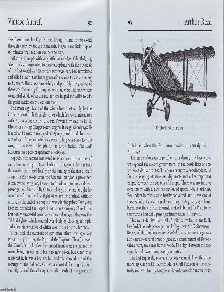 Item #372376 Vintage Aircraft. With Drawings by Leslie Thompson. An original article from the...