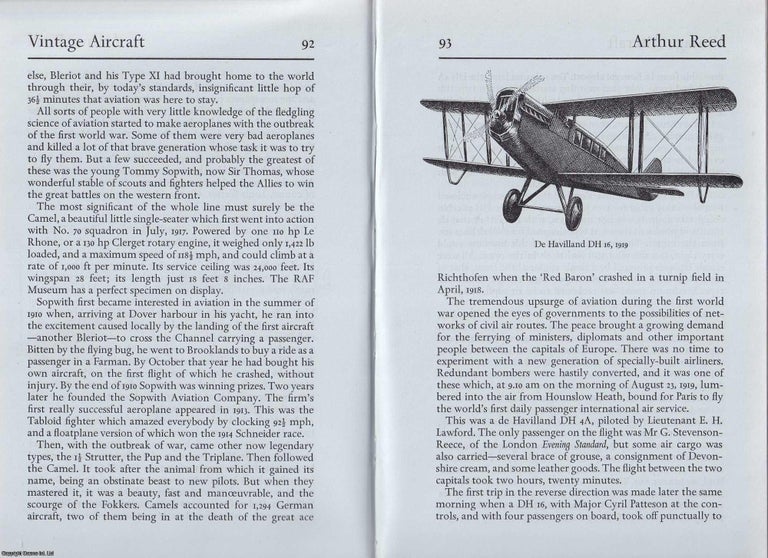 Item #372376 Vintage Aircraft. With Drawings by Leslie Thompson. An original article from the...
