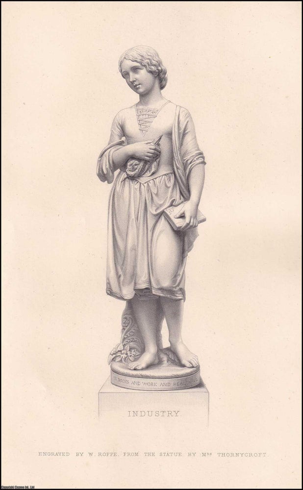 Item #372541 Industry : Sculpture of a young woman, whole-length on a plinth lettered: In books...