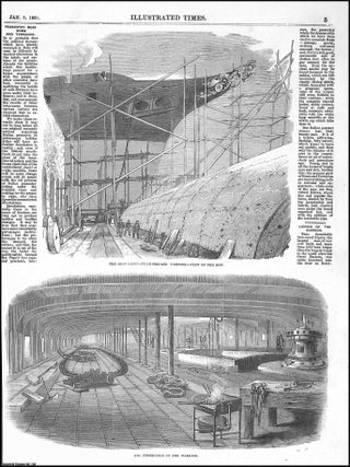 Warrior : The Launch of the Iron-Cased Steam Frigate. An original print, and accompanying text, from the Illustrated Times, 1861.