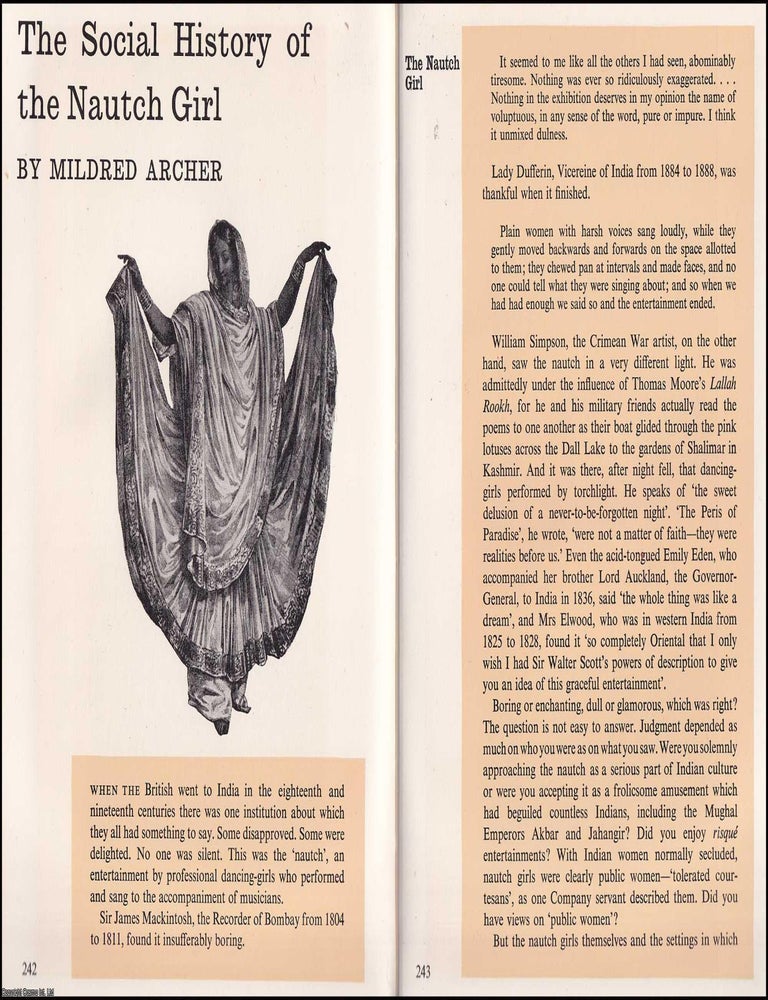 Item #372709 The Social History of the Nautch Girl. By Mildred Archer. An original article from...