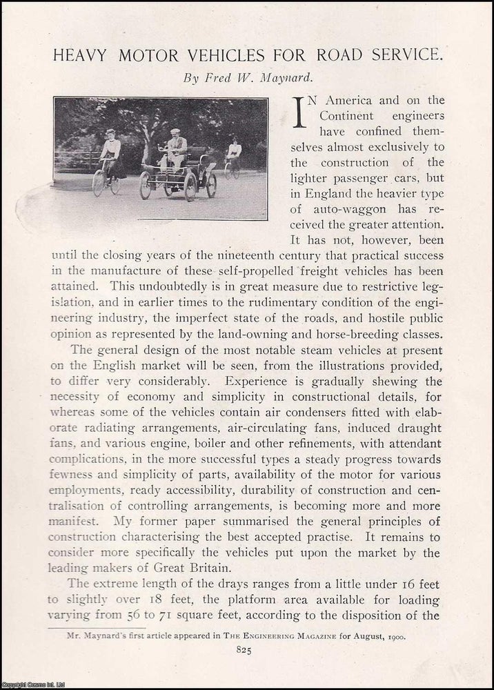 Item #372788 1900 : Heavy Motor Vehicles for Road Service. By Fred W. Maynard. 22 pages,...